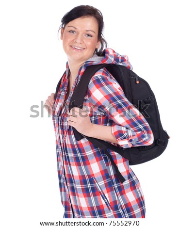 young student woman with a black backpack