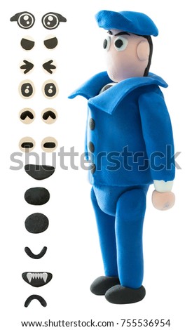 Plasticine policeman or officer with eye and mouth on white