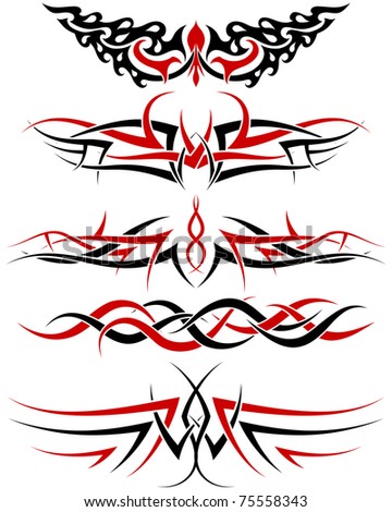Black with red patterns of tribal tattoo for design use