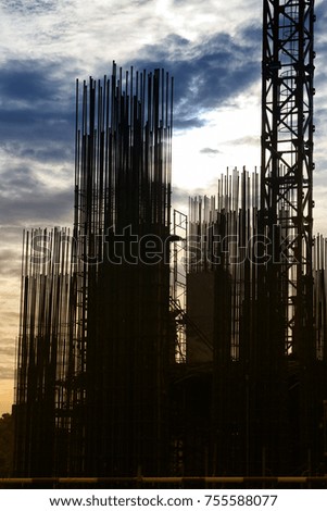 Area skyscraper of construction in evening time,silhouette picture for idea design in your work.