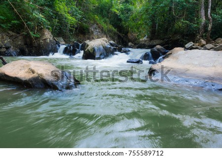 Nature stream waterfall in forest.