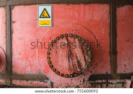 Tank red confined space entry with warning sign symbol