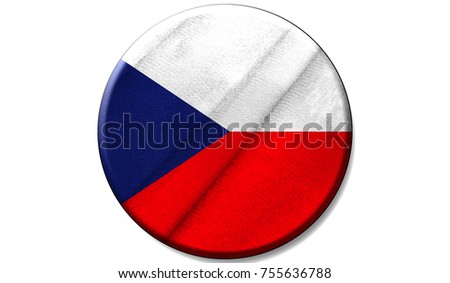 Flag of Czech Republic on a fabric texture in a circle, the image in the form of an icon is isolated on a white background.
