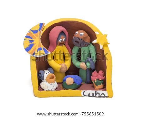 handmade cuban christmas decoration with colorful clay nativity scene