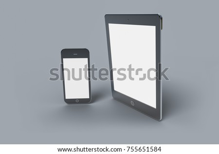 3d Digital templates of different devices 3d illustration of :computer monitor, smartphone tablet , laptop Royalty-Free Stock Photo #755651584