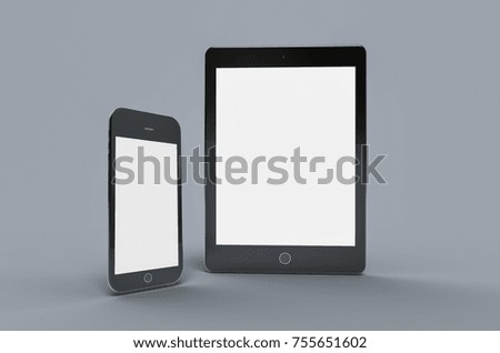 3d Digital templates of different devices 3d illustration of :computer monitor, smartphone tablet , laptop Royalty-Free Stock Photo #755651602