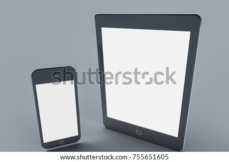 3d Digital templates of different devices 3d illustration of :computer monitor, smartphone tablet , laptop Royalty-Free Stock Photo #755651605