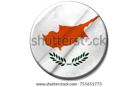 Flag of Cyprus on a fabric texture in a circle, the image in the form of an icon is isolated on a white background.