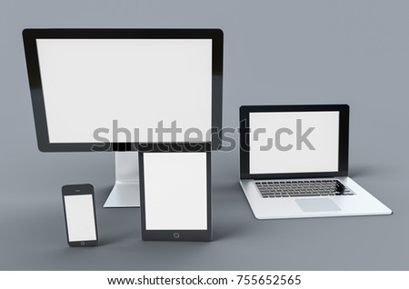 3d illustration of Digital devices: monitor , smartphone,tablet ,laptop. 3d illustration Royalty-Free Stock Photo #755652565