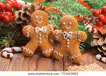 Christmas homemade gingerbread man cookies Royalty-Free Stock Photo #755663002