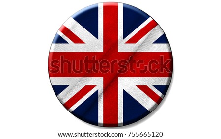 Flag of United Kingdom on a fabric texture in a circle, the image in the form of an icon is isolated on a white background.