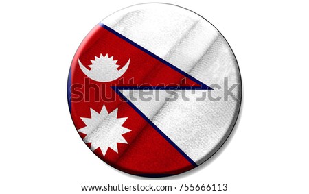 Flag of Nepal on a fabric texture in a circle, the image in the form of an icon is isolated on a white background.