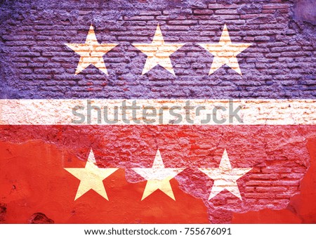 US America. Democrats, republicans relationship. Their flag has been painted on a brick wall. 3d illustration