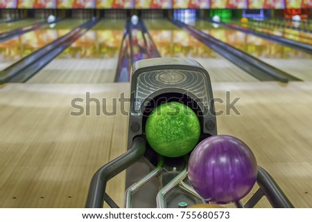 Bowling. Bowling balls. Vivid colors.