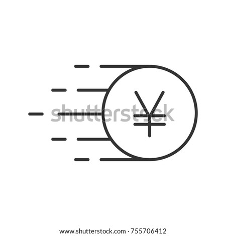 Flying yen coin linear icon. Thin line illustration. China and Japan currency. Contour symbol. Vector isolated outline drawing