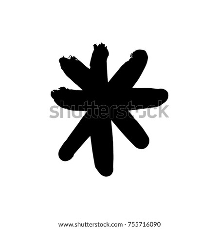Vector, clip art. Snowflake, drawing, stylized, simple, brush, paint, funny, star, symbol, hand drawn, white background, contrast, gouache, sketch, print, element for pattern and other, design tool.