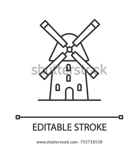 Windmill linear icon. Agriculture. Thin line illustration. Contour symbol. Vector isolated outline drawing. Editable stroke
