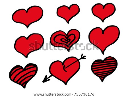 Hand drawn hearts set. Love symbol, vector, isolated.