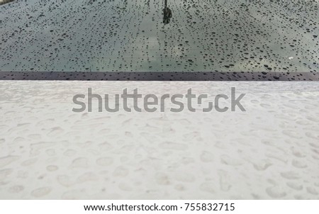 Image of the surface of rain drops on the bonnet.