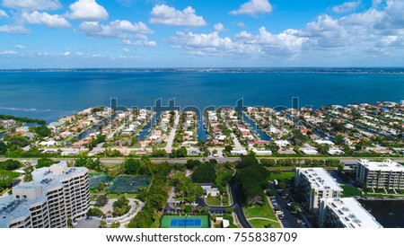 An aerial view of Longboat Key in Sarasota County, Florida.