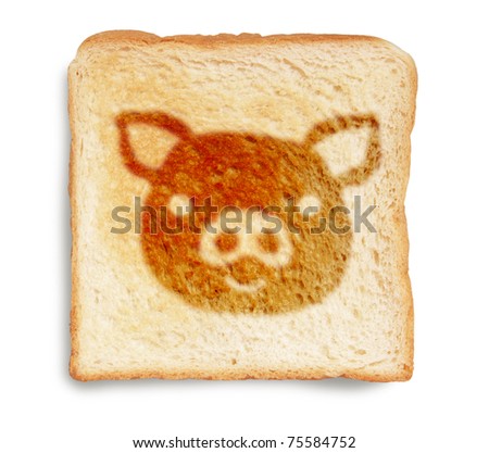 pig burn mark on toasted bread isolated on white background