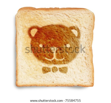 bear burn mark on toasted bread isolated on white background