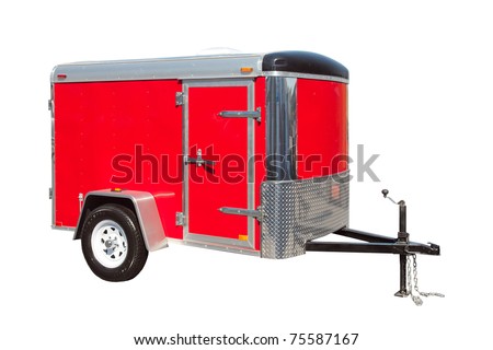 Small red enclosed trailer isolated on white Royalty-Free Stock Photo #75587167