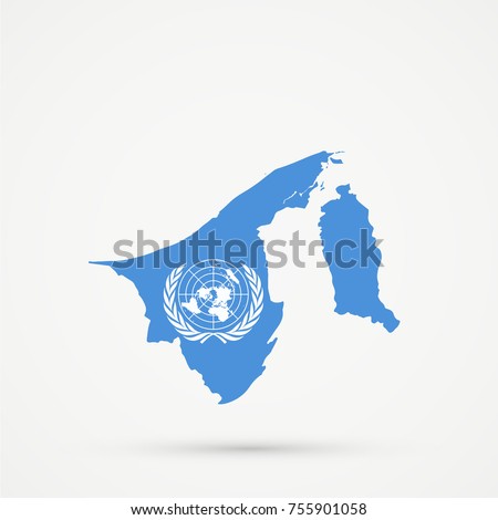 Brunei map in United Nations flag colors, editable vector.