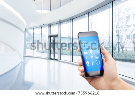 smart phone with smart home and modern hall
