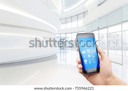 smart phone with smart home and modern hall