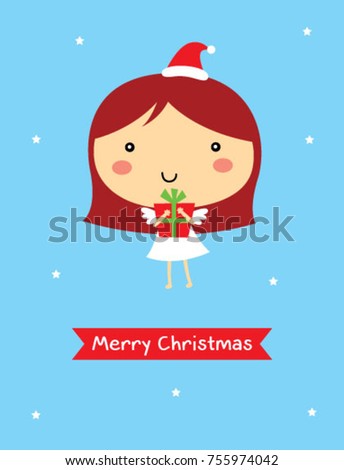 cute angel merry christmas greeting vector