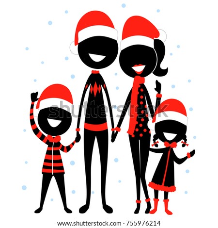 Vector Illustration of Stick Figure Silhouette Family Icon wearing Christmas Costume