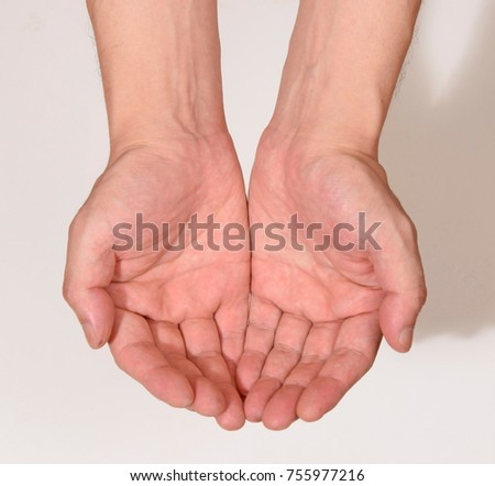 Open palm gesture isolated on white background