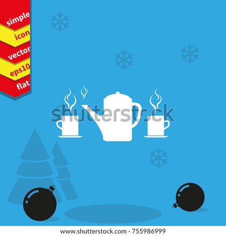 Set of silhouettes teapot and cups. Flat illustration.