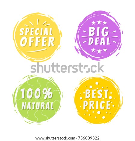 Special offer big deal 100% painted spot with brush strokes vector illustration isolated on white background, promo discounts labels design color set