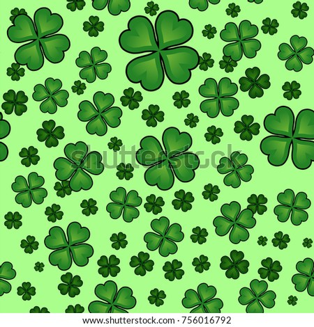 Abstract seamless clover pattern for girls, boys, clothes. Creative vector background with green clover, chaotic print. Funny pattern wallpaper for textile and fabric. Fashion style. Colorful bright