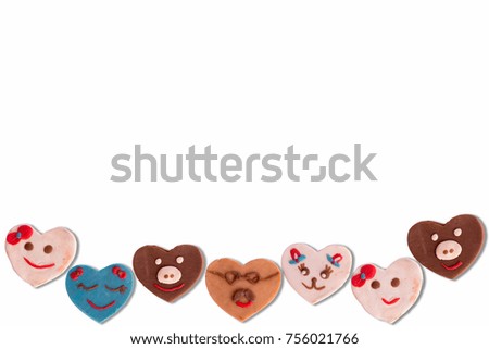 Hearts with modeling clay. Valentine's Day. Greeting card with empty space for your label or advertising. On a white background.