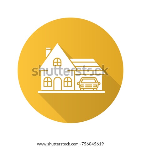 Cottage flat design long shadow glyph icon. Family house. Raster silhouette illustration