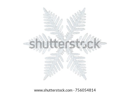 decorative xmas snowflake with glitter isolated on white, design element