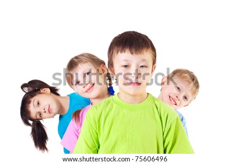 Cheerful children, a white background