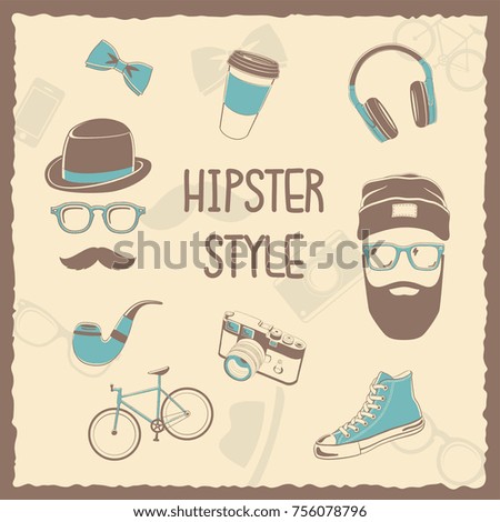 Set of hand drawn hipster style icons.