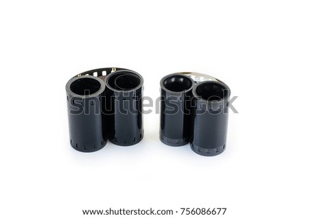 Vintage black and white film roll on white background