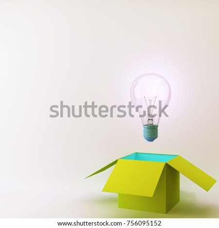 Blue Light bulbs glowing creative idea think outside the green box ,Concept idea about Business for innovation and inspiration. minimal concept idea.