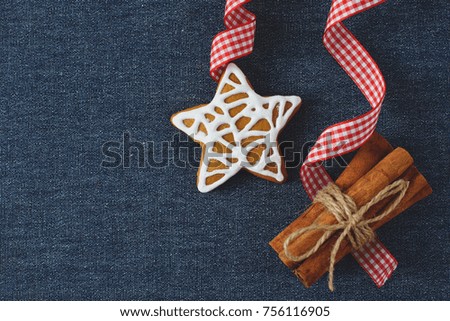 Christmas cookies with festive decoration. Free copy space.