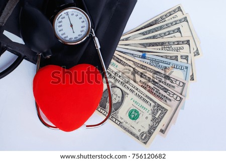 Paid medicine. Heart. Money. On white background