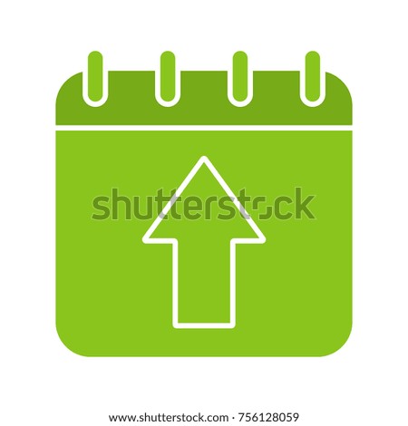Upload calendar glyph color icon. Calendar page with up arrow. Silhouette symbol on white background. Negative space. Raster illustration