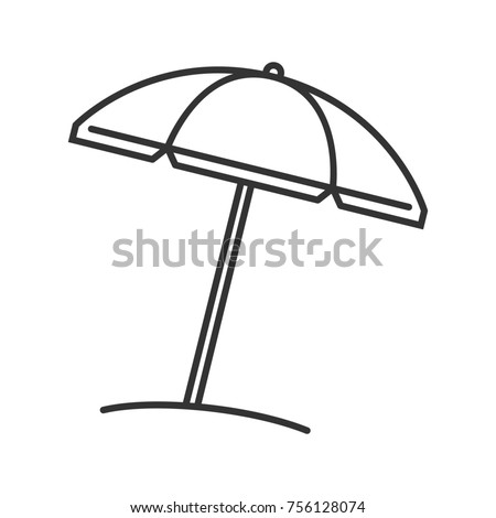 Beach umbrella linear icon. Thin line illustration. Contour symbol. Raster isolated outline drawing