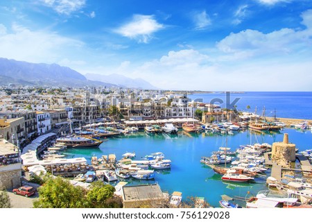 Beautiful view of the new port of Kyrenia (Girne), North Cyprus Royalty-Free Stock Photo #756129028