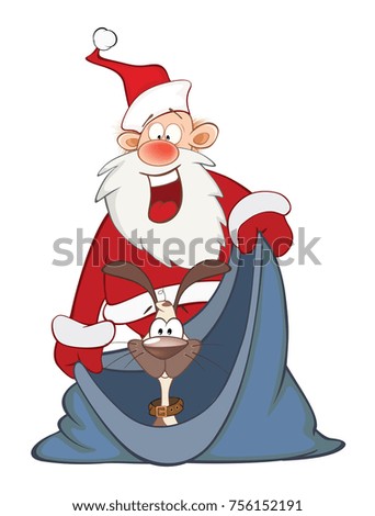 Cartoon Illustration  of a Cute Santa Claus and a  Cute Dog