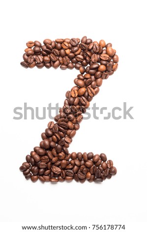 Alphabet Z of coffee beans isolated on white background